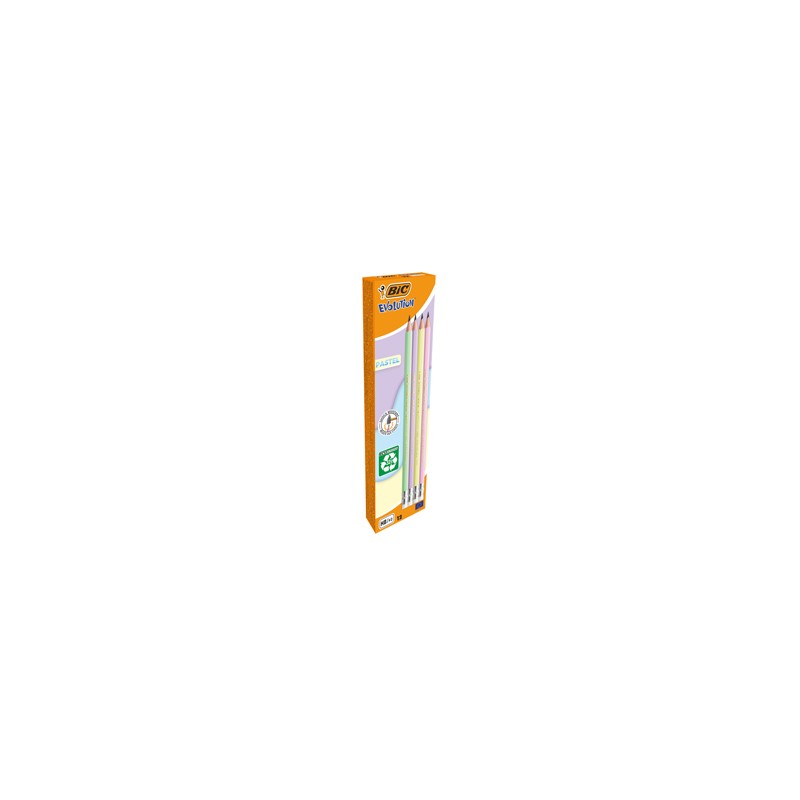 Scatola12 matite c/gommino Evolution Pastel BIC