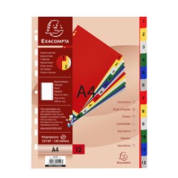 Divisori numerici 1-12 A4 - Ppl opaco Colori assortiti 46971E Exacompta - Conf da 20 pz.
