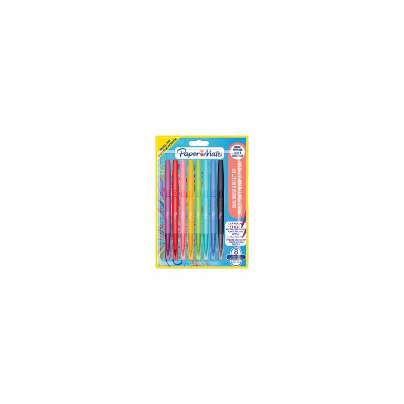 Astuccio 8 colori Flair Dual tip pennarello punta media/brush Papermate
