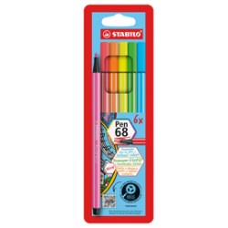 ASTUCCIO 6 EVIDENZIATORI STABILO PEN 68 NEON ASSORT.