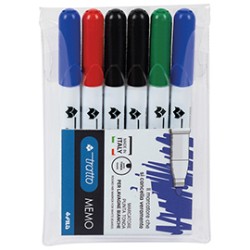 Busta 6 pennarelli Tratto Memo punta tonda a secco per lavagna colori assortiti
