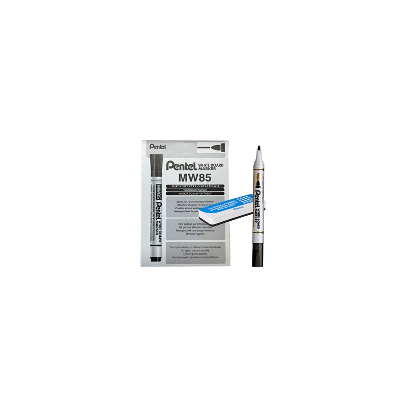 Bundle 12pz marcatore white board MW85 nero punta tonda + cancellino magnetico P