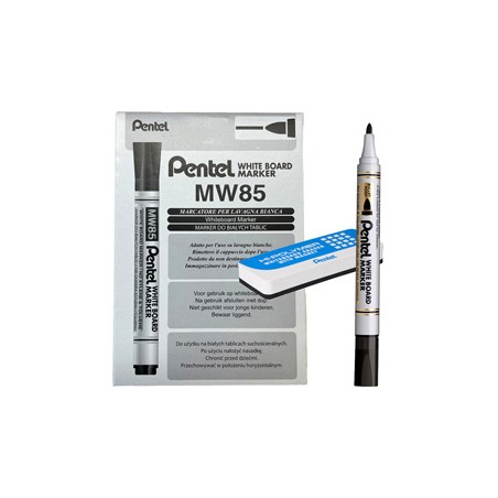 Bundle 12pz marcatore white board MW85 nero punta tonda + cancellino magnetico P