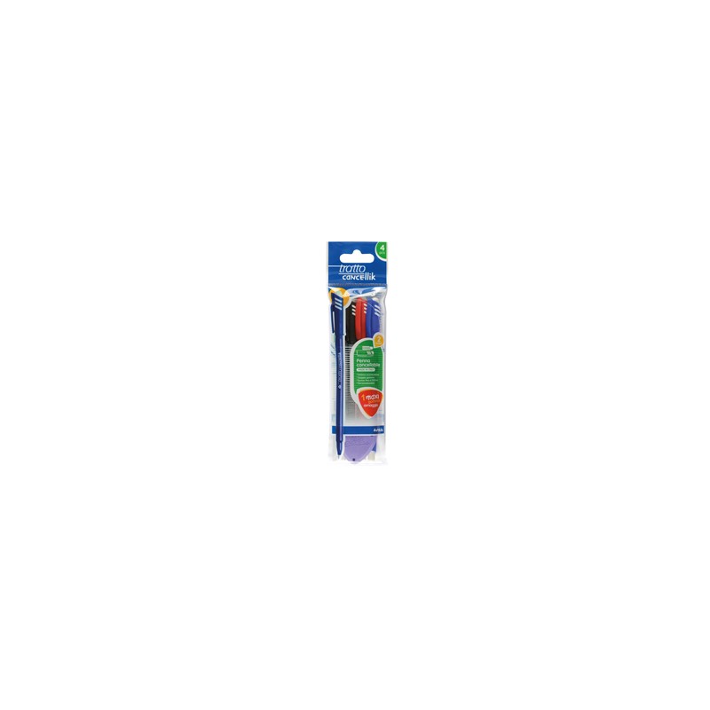 Blister 4 penna sfera cancellabile CANCELLIK 1,0mm col.assortiti TRATTO