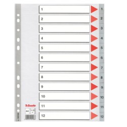 Separatore in PPL grigio numerico 1-12 A4 22,5x29,7cm ESSELTE - Conf da 10 pz.