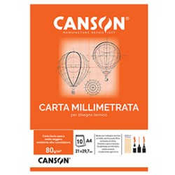 BLOCCO CARTA OPACA MILLIMETRATA 210x297mm 10FG 80GR CANSON - Conf da 25 pz.