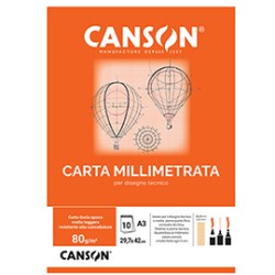 BLOCCO CARTA OPACA MILLIMETRATA 297x420mm 10FG 80GR CANSON - Conf da 10 pz.