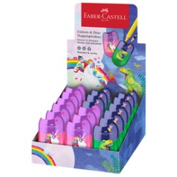 Temperamatite c/serbatoio 2 fori unicorno e dinosauro Faber Castell - Conf da 18 pz.