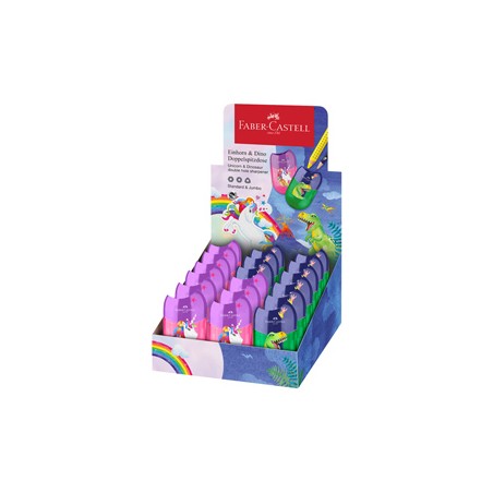 Temperamatite c/serbatoio 2 fori unicorno e dinosauro Faber Castell - Conf da 18 pz.
