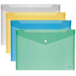 BUSTA CON BOTTONE 18,5x13,5cm - ORIZZ. COLORI ASSORTITI LEBEZ - Conf da 12 pz.