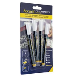 Blister 4 marcatore punta fine a gesso liquido bianco SECURIT