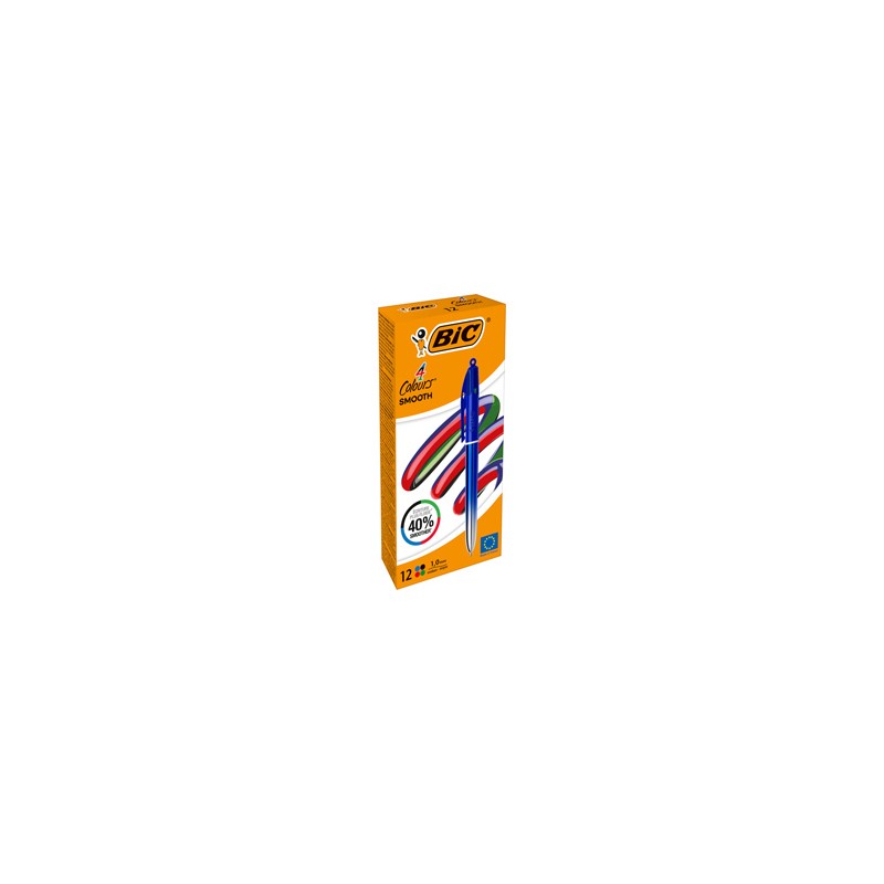 Scatola 12 penna sfera a scatto 4 Colori Smooth fusto blu 1.0mm BIC