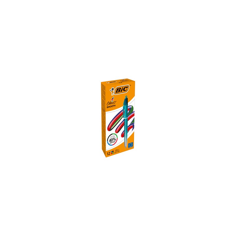 Scatola 12 penna sfera a scatto 4 Colori Smooth fusto verde acqua 1.0mm BIC