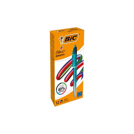 Scatola 12 penna sfera a scatto 4 Colori Smooth fusto verde acqua 1.0mm BIC