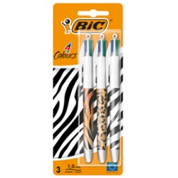 Blister 3pz penna sfera a scatto 4 Colori  Animalier 1.0mm BIC (Delist)