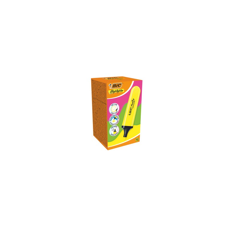 Astuccio 12 evidenziatori Flat giallo BIC