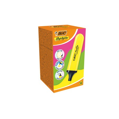 Astuccio 12 evidenziatori Flat giallo BIC