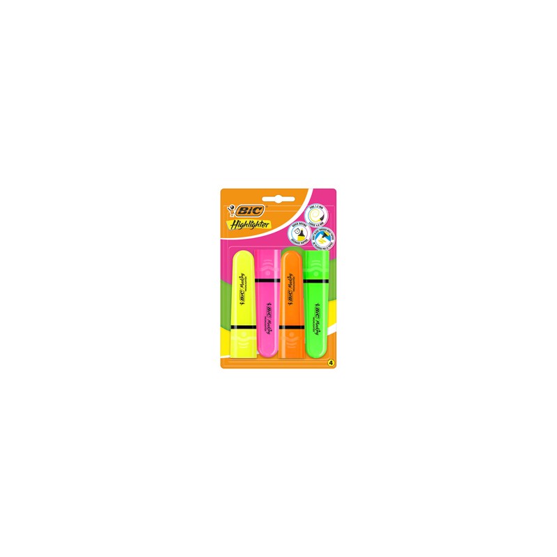 Astuccio 4 evidenziatori Flat colori assortiti fluo BIC