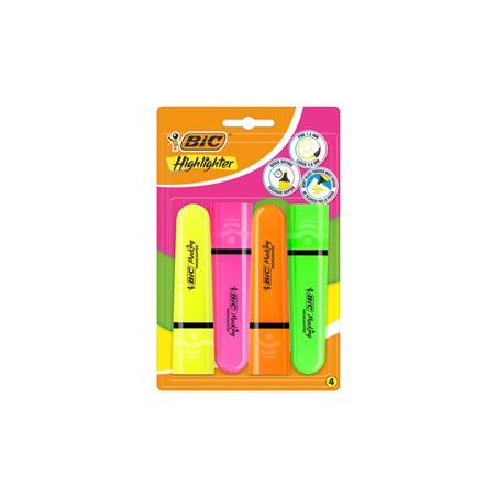 Astuccio 4 evidenziatori Flat colori assortiti fluo BIC