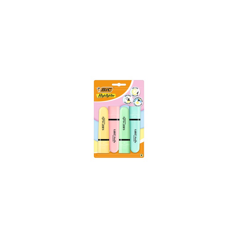 Astuccio 4 evidenziatori Flat colori assortiti pastel BIC