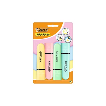Astuccio 4 evidenziatori Flat colori assortiti pastel BIC