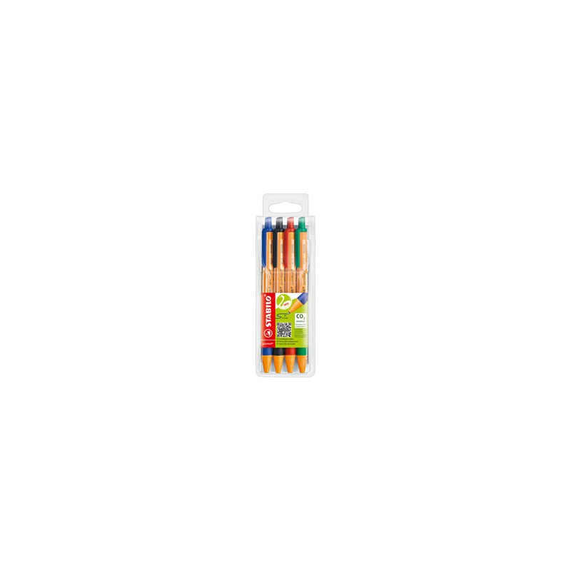 Astuccio 4 penna a sfera a scatto POINTBALL GREEN STABILO 4colori