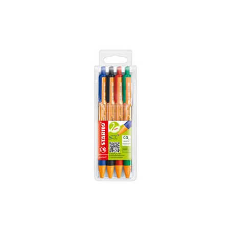 Astuccio 4 penna a sfera a scatto POINTBALL GREEN STABILO 4colori
