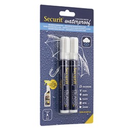 BLISTER 2 MARCATORI A GESSO LIQUIDO Waterproof BIANCO 2-6mm Securit