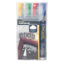 BLISTER 4 MARCATORI A GESSO LIQUIDO Waterproof 4 COLORI 2-6mm Securit