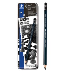 Astuccio metallo 6 matite MarsBLACK 4gradazioni Staedtler