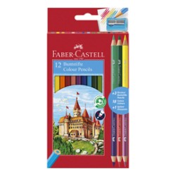 Astuccio 12 matite colorati eco Il Castello+3 bicolor Faber Castell