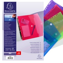 Busta forata c/chiusura in velcro in pp colorato f.to 24x32cm per A4 Exacompta - Conf da 5 pz.
