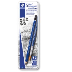 Astuccio metallo 5 matite+pennello Mars acquerell. 3 grad.Staedtler