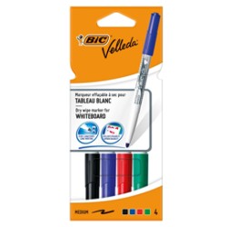 Astuccio 4 pennarelli VELLEDA 1741 punta tonda whiteboard colori assortiti BIC