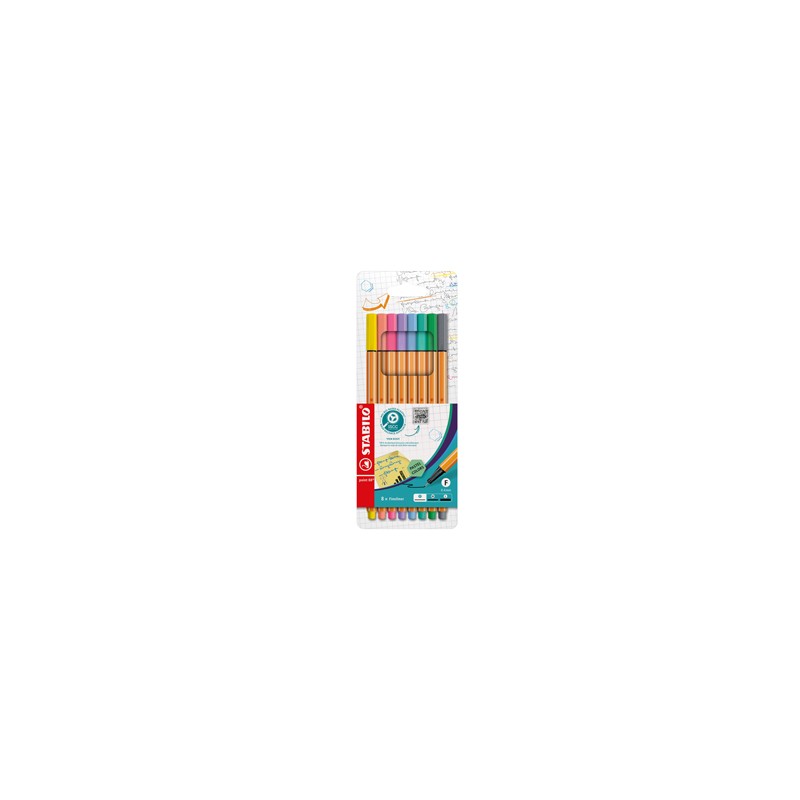 Astuccio 8 pennarelli Point 88 colori pastel assortiti 88/8-01 Stabilo
