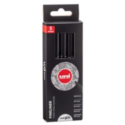 Astuccio Pin fineliner nero 5 gradazioni assortiti Uni Mitsubishi