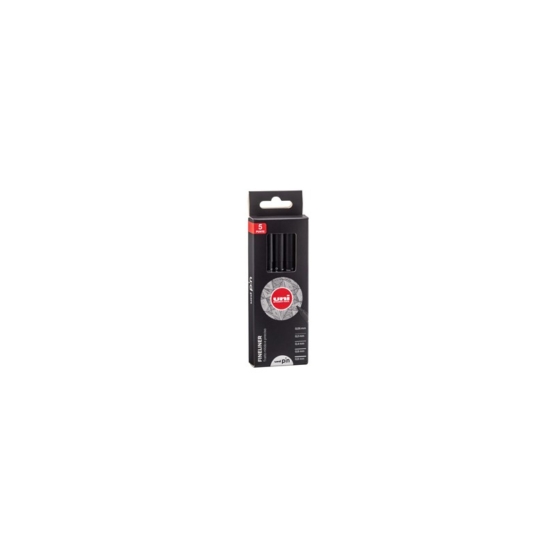 Astuccio Pin fineliner nero 5 gradazioni assortiti Uni Mitsubishi