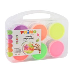 Valigetta 6 colori a dita 100gr c/pennello colori assortiti fluo Primo