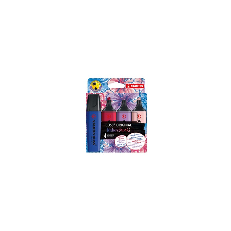 Astuccio 4 evidenziatori Stabilo Boss NatureColors Wildflowers cipria/blu elettr
