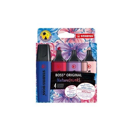 Astuccio 4 evidenziatori Stabilo Boss NatureColors Wildflowers cipria/blu elettr