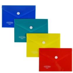 Busta con bottone in PP 14,5 x 10,5cm colori assortiti Plastibor - Conf da 4 pz.