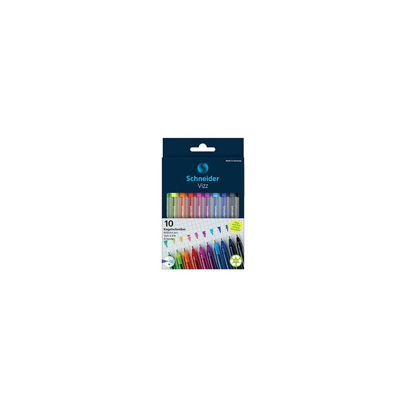 Astuccio 10 penne a sfera Vizz c/cappuccio punta M colori assortiti Schneider
