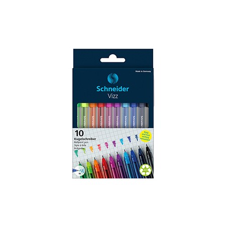 Astuccio 10 penne a sfera Vizz c/cappuccio punta M colori assortiti Schneider