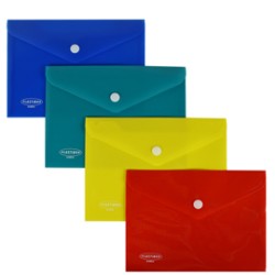 Busta con bottone in PP 19 x 14 cm colori assortiti Plastibor - Conf da 4 pz.