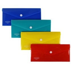 Busta con bottone in PP 22,5 x 12,5cm colori assortiti Plastibor - Conf da 4 pz.