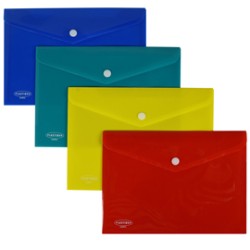 Busta con bottone in PP 23,9 x 16,9cm colori assortiti Plastibor - Conf da 4 pz.