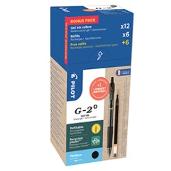 Green pack 12penne + 12 refill roller gel scatto G-2+ 0,7mm nero PILOT