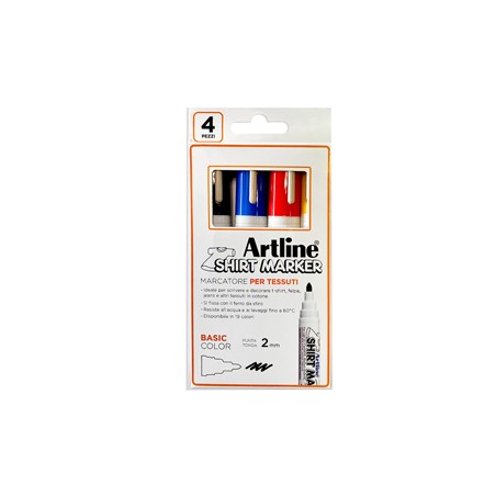Astuccio 4 marcatori per tessuto p. tonda 2.0mm nero/rosso/blu/giallo Artline