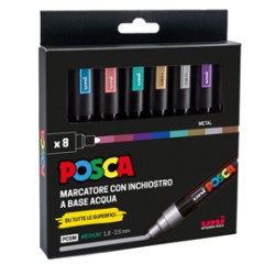 Astuccio 8 marcatore Uni Posca PC5M p.media 1,8-2,5mm col.ass. metal UNI