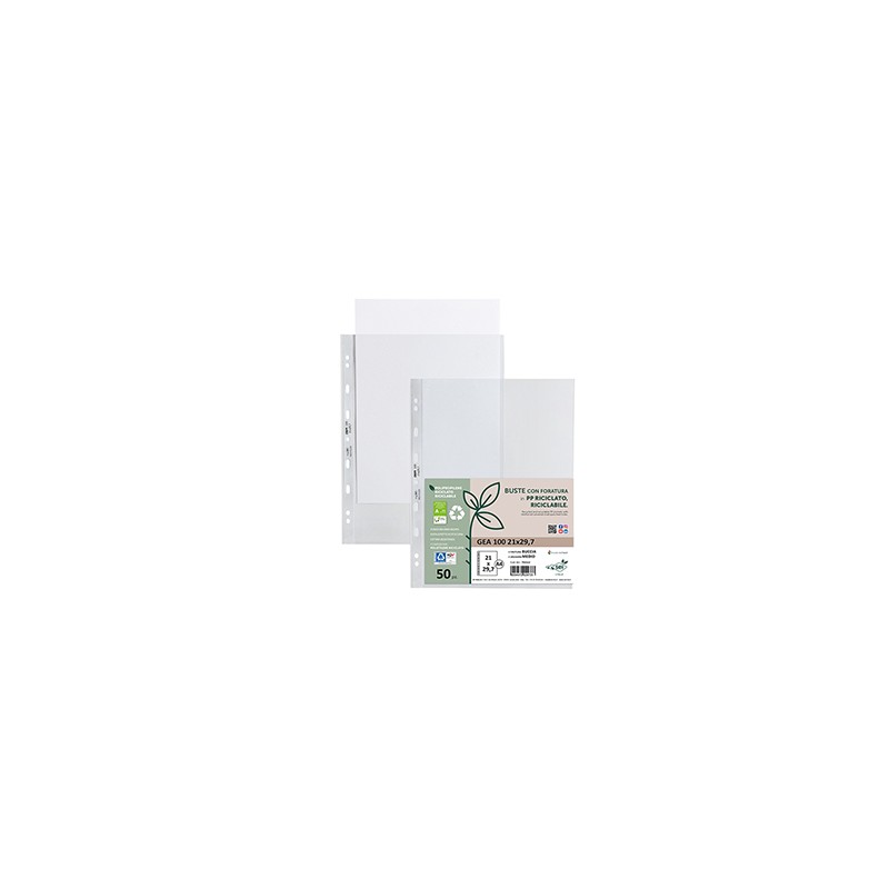 Conf 50 Buste forate in PP riciclato buccia medium 21x29,7cm GEA 100 Sei rota
